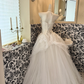 White Strapless Printed Waist-Cinched Puffy Skirt Romantic Dress, Wedding Gown gh7569