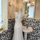 White V-Neck Waist-Cinched Slim Fit Mermaid Long Elegant Romantic Dress, Wedding Gown gh7634