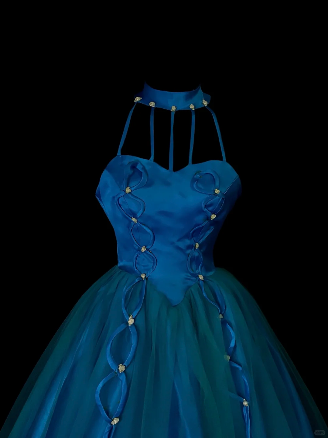 Royal‑Blue‑Halter‑Ball‑Gown High‑Neck‑Cut‑Out‑Straps Sweetheart‑Corset‑Bodice Satin‑Braided‑Pearl‑Detail Ombre‑Tulle‑A‑Line‑Floor‑Length‑Skirt Gala‑Prom‑Evening‑Dress gh8866