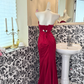 Burgundy Strapless Waist-Cinched Fitted Mermaid Sexy Vintage Romantic Gown gh7556