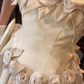 Off‑White Off‑The‑Shoulder Vintage Satin Wedding Gown, 3D Handmade Rose Floral A‑Line Train Bridal Dress gh9061