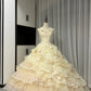 Robe de bal longue en tulle jaune à fleurs et perles, robe de Quinceanera pour 16e anniversaire, gh4737