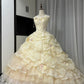 Robe de bal longue en tulle jaune à fleurs et perles, robe de Quinceanera pour 16e anniversaire, gh4737