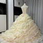 Robe de bal longue en tulle jaune à fleurs et perles, robe de Quinceanera pour 16e anniversaire, gh4737