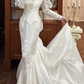 White Vintage Tulle Mermaid Wedding Prom Dress, Lace High Neck Illusion Sweetheart, Leg‑of‑Mutton Lace Sleeves, Floral Lace Appliqués, Scalloped Lace Long Train gh8686