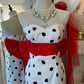Retro-Meerjungfrauenkleid mit Bandeau-Ausschnitt und schwarz-weißen Polka-Dots: Roter Schleifengürtel, taillierter, ausgestellter Rock, festliches Abendkleid gh6576