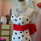Retro-Meerjungfrauenkleid mit Bandeau-Ausschnitt und schwarz-weißen Polka-Dots: Roter Schleifengürtel, taillierter, ausgestellter Rock, festliches Abendkleid gh6576