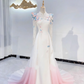 Light Pink Gradient Lace Long Sleeve Waist-Cinched Fitted Grand Long Evening Dress, Fairy Gown, Romantic Gown gh7395