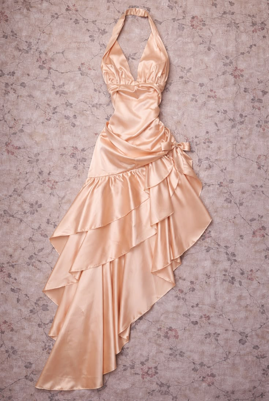 Satin Halter Fitted Waist Sexy Prom Evening Gown gh7305