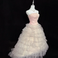 Blush Pink Strapless With Fresh Florals Cinched Waist Voluminous Tiered Skirt Romantic Dress, Wedding Gown gh8013