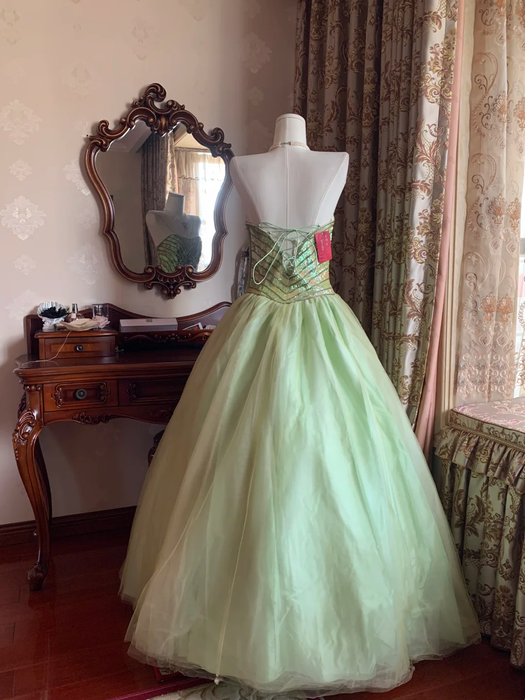 Light Green Strapless Sequin Waist-Cinched Voluminous Skirt Prom Gown, Evening Party Dress, Birthday Ball Gown gh7278
