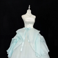White Satin Strapless Cinched Waist Light Blue Voluminous Princess Skirt Long Romantic Dress, Wedding Gown gh7927