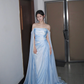 Light Blue Off-Shoulder Waist-Cinched Fitted Elegant Long Evening Dress, Fairy Gown, Romantic Gown gh7475