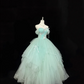 Light Lake Blue Off-the-Shoulder Cinched Waist Voluminous Skirt Long Romantic Dress, Wedding Gown gh7843