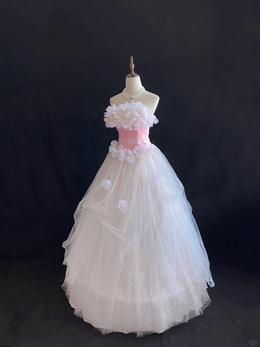 Blush Pink Strapless Romantic Gown with Floral Details, Cinched Waist & Elegant Flowy Fairy Skirt, Wedding Dress & Bridal Gown gh8147