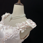 Blush Pink Spaghetti Strap Gown with Bow Detail, Cinched Waist, Embroidered Voluminous Vintage Skirt, Romantic Dress, Wedding Gown gh8102