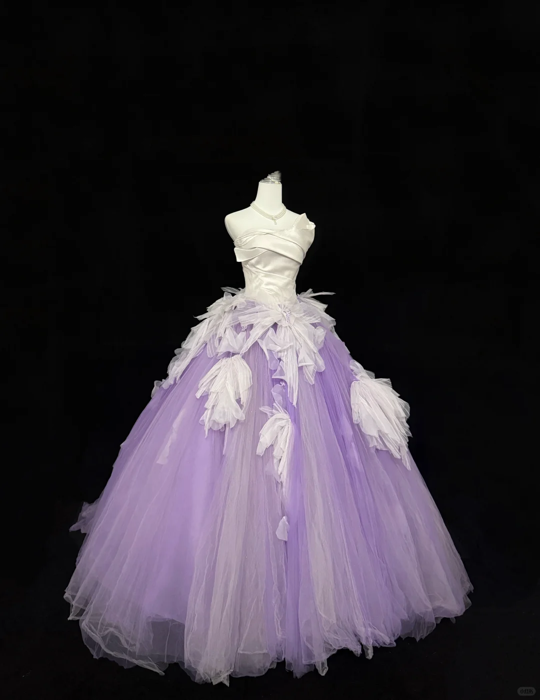 White Satin Strapless Cinched Waist Purple Voluminous Princess Skirt Romantic Dress, Wedding Gown gh7879