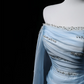 Light Blue Off-Shoulder Waist-Cinched Fitted Elegant Long Evening Dress, Fairy Gown, Romantic Gown gh7475