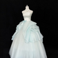 White Satin Strapless Cinched Waist Light Blue Voluminous Princess Skirt Long Romantic Dress, Wedding Gown gh7927