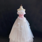Blush Pink Strapless Romantic Gown with Floral Details, Cinched Waist & Elegant Flowy Fairy Skirt, Wedding Dress & Bridal Gown gh8147