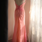 Pink Halter Waist-Fitted Retro Elegant Ball Gown, Evening Party Dress gh7132