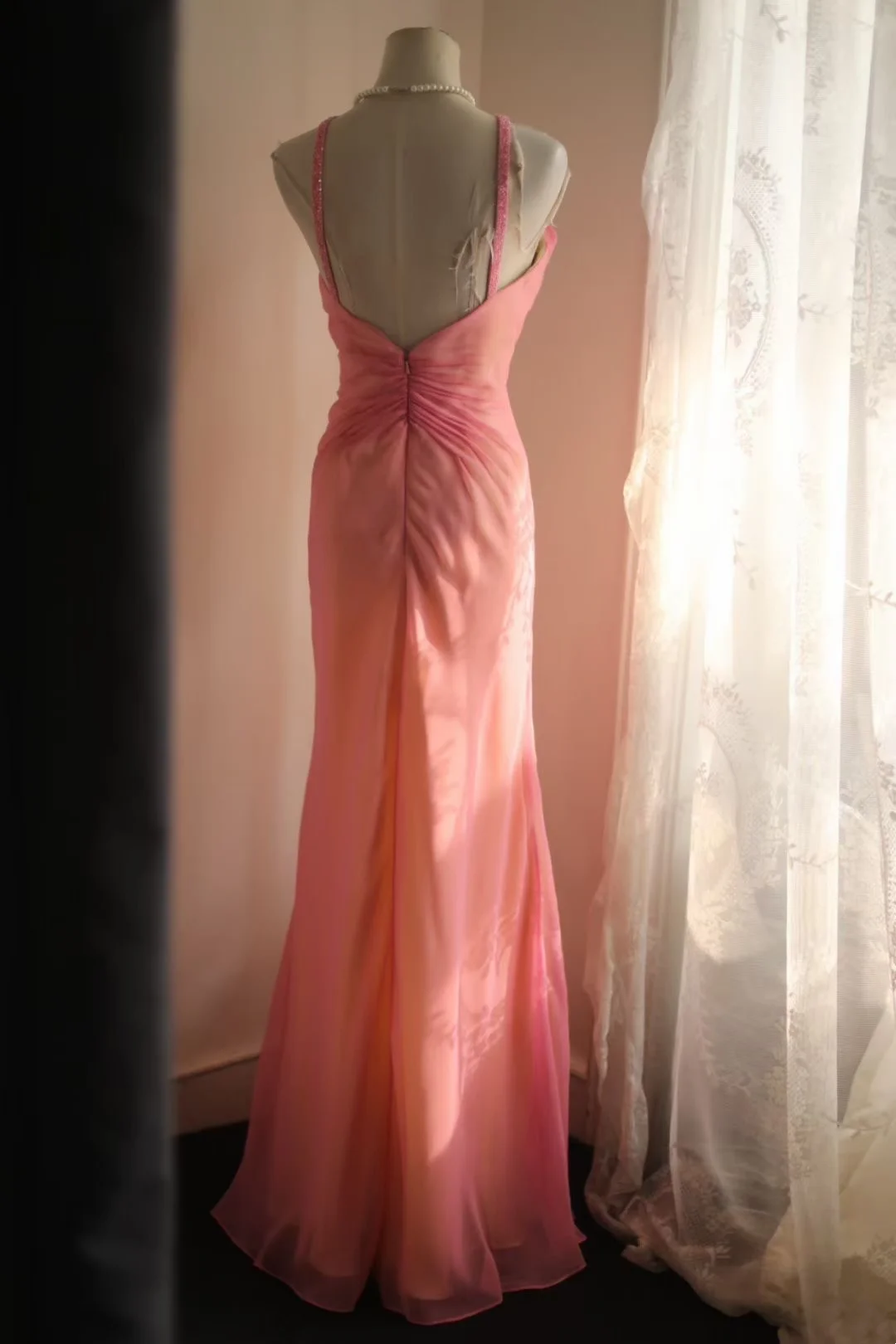Pink Halter Waist-Fitted Retro Elegant Ball Gown, Evening Party Dress gh7132