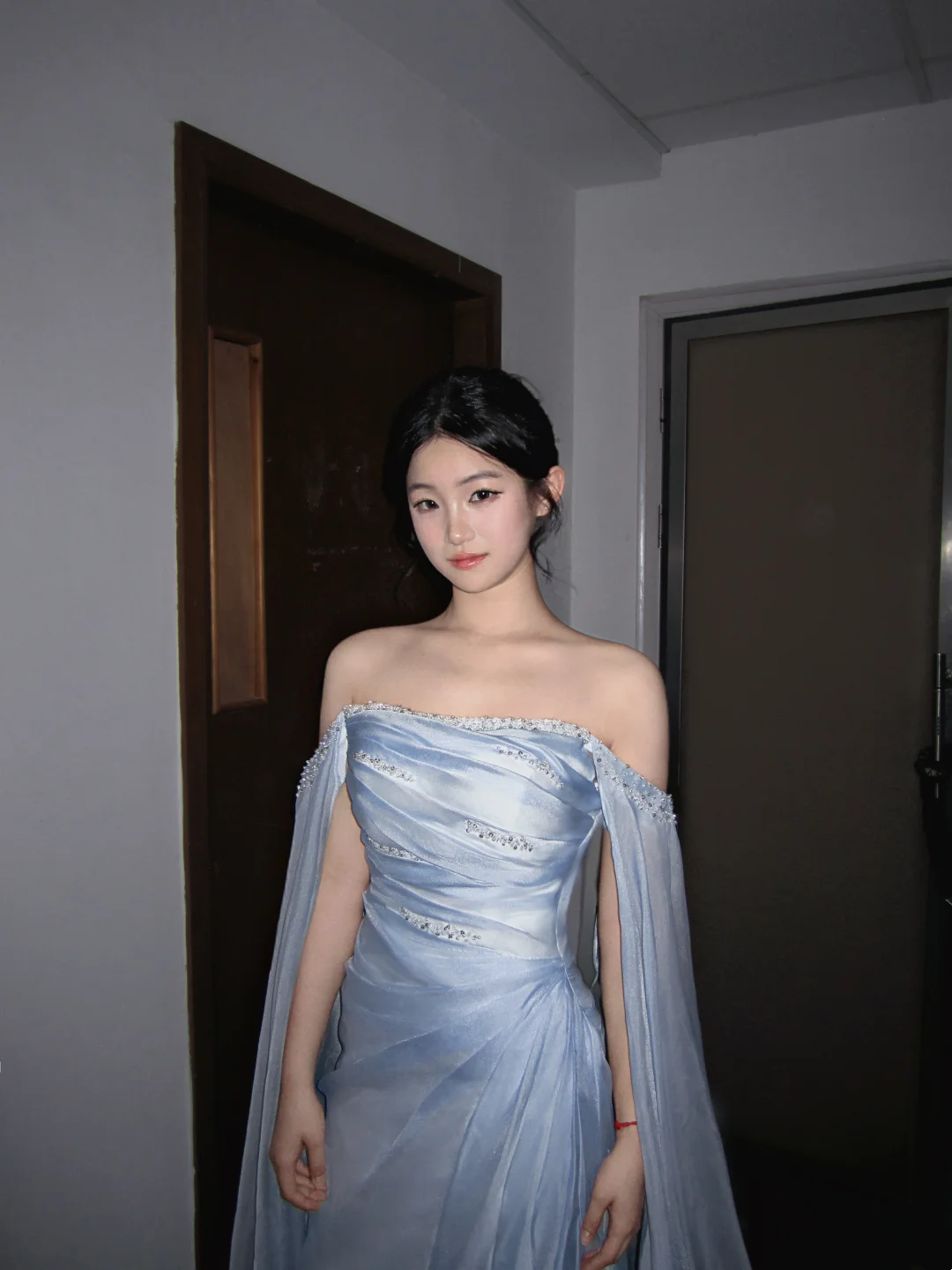 Light Blue Off-Shoulder Waist-Cinched Fitted Elegant Long Evening Dress, Fairy Gown, Romantic Gown gh7475