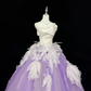 White Satin Strapless Cinched Waist Purple Voluminous Princess Skirt Romantic Dress, Wedding Gown gh7879