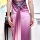 Pink‑Purple Ombré Vintage Spaghetti‑Strap V‑Neck Prom Gown, Lace‑Beaded Trim At Waist, Iridescent Shiny Satin, Fitted Bodycon Mermaid Long Dress, Matching Ombré Shawl, Evening Prom Dress gh8812