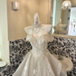 Ivory Strapless Cinched Waist Full Flared Skirt Long Elegant Romantic Dress, Wedding Gown gh7786