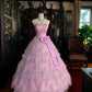 Girlhomeshops - Rosa glitzerndes Tüll-Prinzessinnen-Ballkleid, lang, formell, gh5358