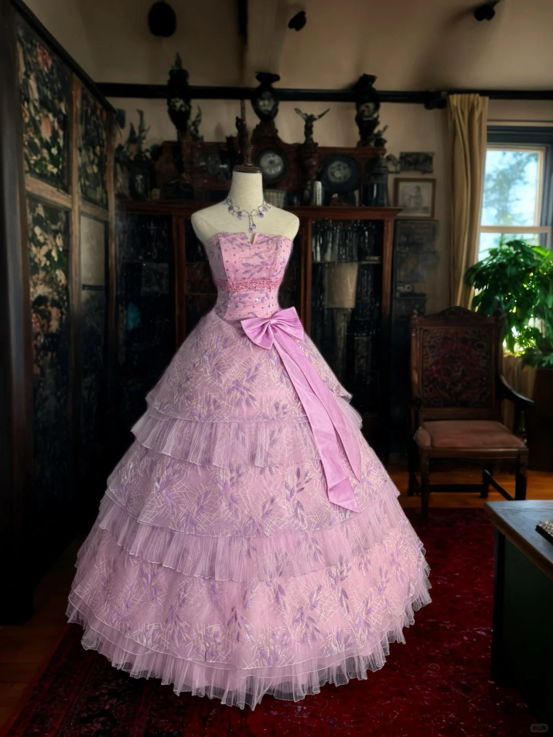Girlhomeshops - Rosa glitzerndes Tüll-Prinzessinnen-Ballkleid, lang, formell, gh5358
