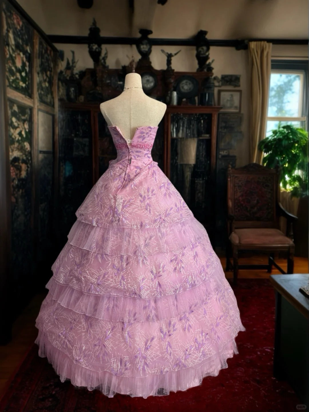 Girlhomeshops - Rosa glitzerndes Tüll-Prinzessinnen-Ballkleid, lang, formell, gh5358