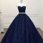 Königsblau/Lila wunderschönes glänzendes, exquisites, mit Perlen besetztes A-Linien-Ballkleid aus langem Tüll, Abendkleid gh3558