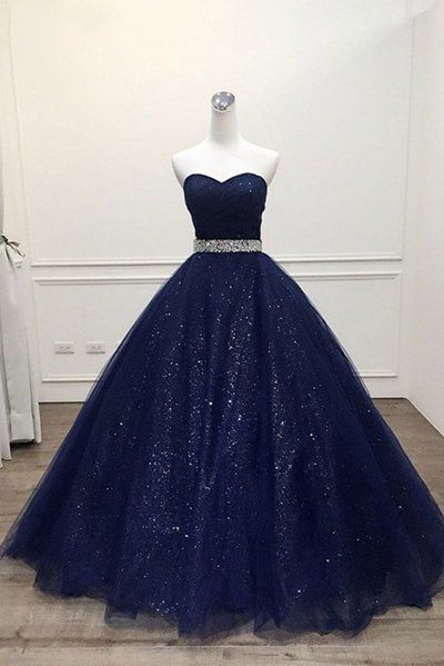 Königsblau/Lila wunderschönes glänzendes, exquisites, mit Perlen besetztes A-Linien-Ballkleid aus langem Tüll, Abendkleid gh3558