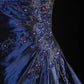 Marineblaues Vintage-Elegantes Ballkleid aus schulterfreiem, langem Satin-Ballkleid, Abendkleid, Partykleid, gh4246