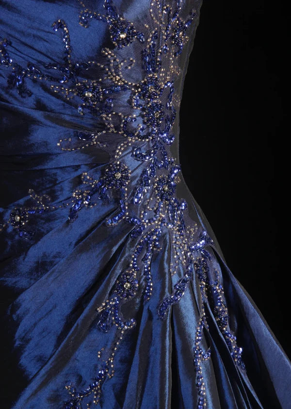 Marineblaues Vintage-Elegantes Ballkleid aus schulterfreiem, langem Satin-Ballkleid, Abendkleid, Partykleid, gh4246