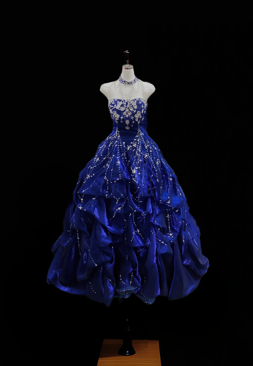 Sapphire Blue Halter Waist-Cinching Voluminous Skirt Prom Gown, Evening Formal Dress gh7325