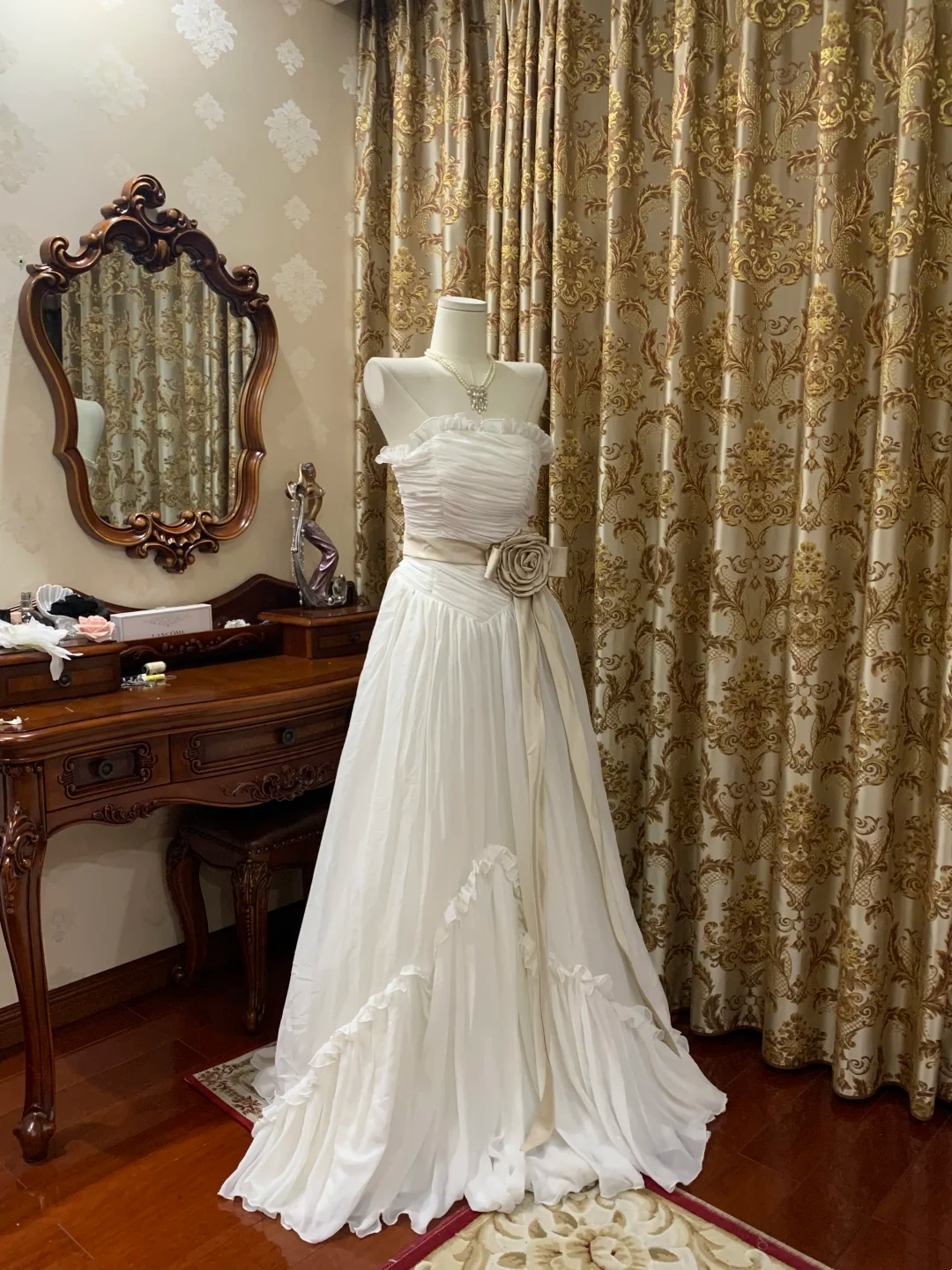 White Strapless Waist-Cinched Elegant Prom Dress, Graduation Prom Gown, Wedding Dress gh7249