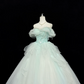 Light Blue Off-the-Shoulder Cinched Waist Voluminous Princess Skirt Long Romantic Dress, Wedding Gown gh7844