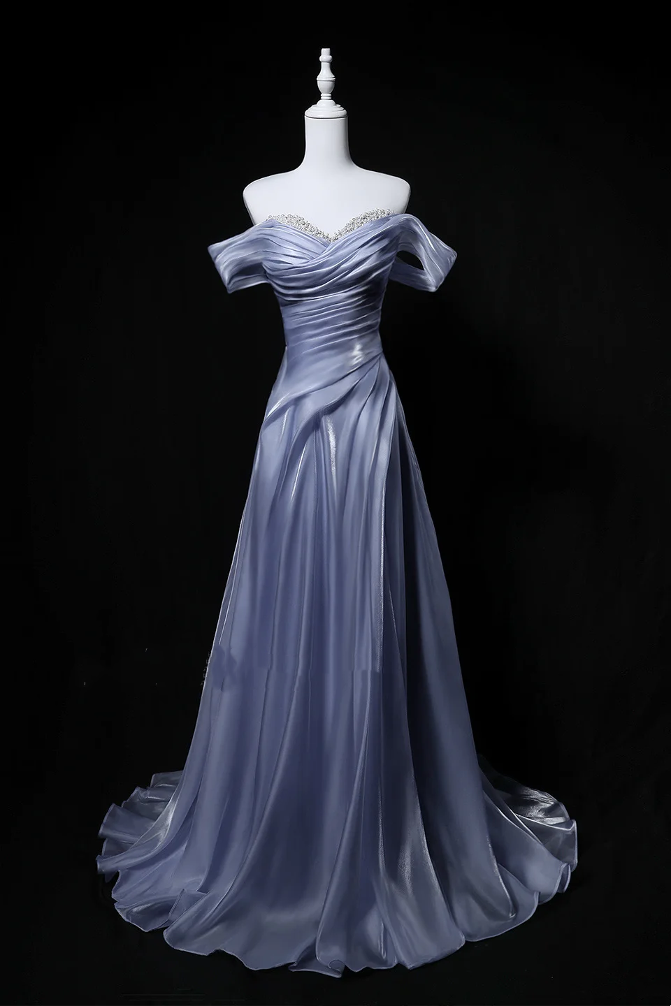 Lavender Purple Off-Shoulder Waist-Cinched Fitted Elegant Long Evening Dress, Fairy Gown, Romantic Gown gh7476