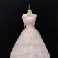 Blush Pink Strapless Romantic Gown With Rhinestones, Cinched Waist, Voluminous Skirt With Lace Trim, Wedding Gown gh8103