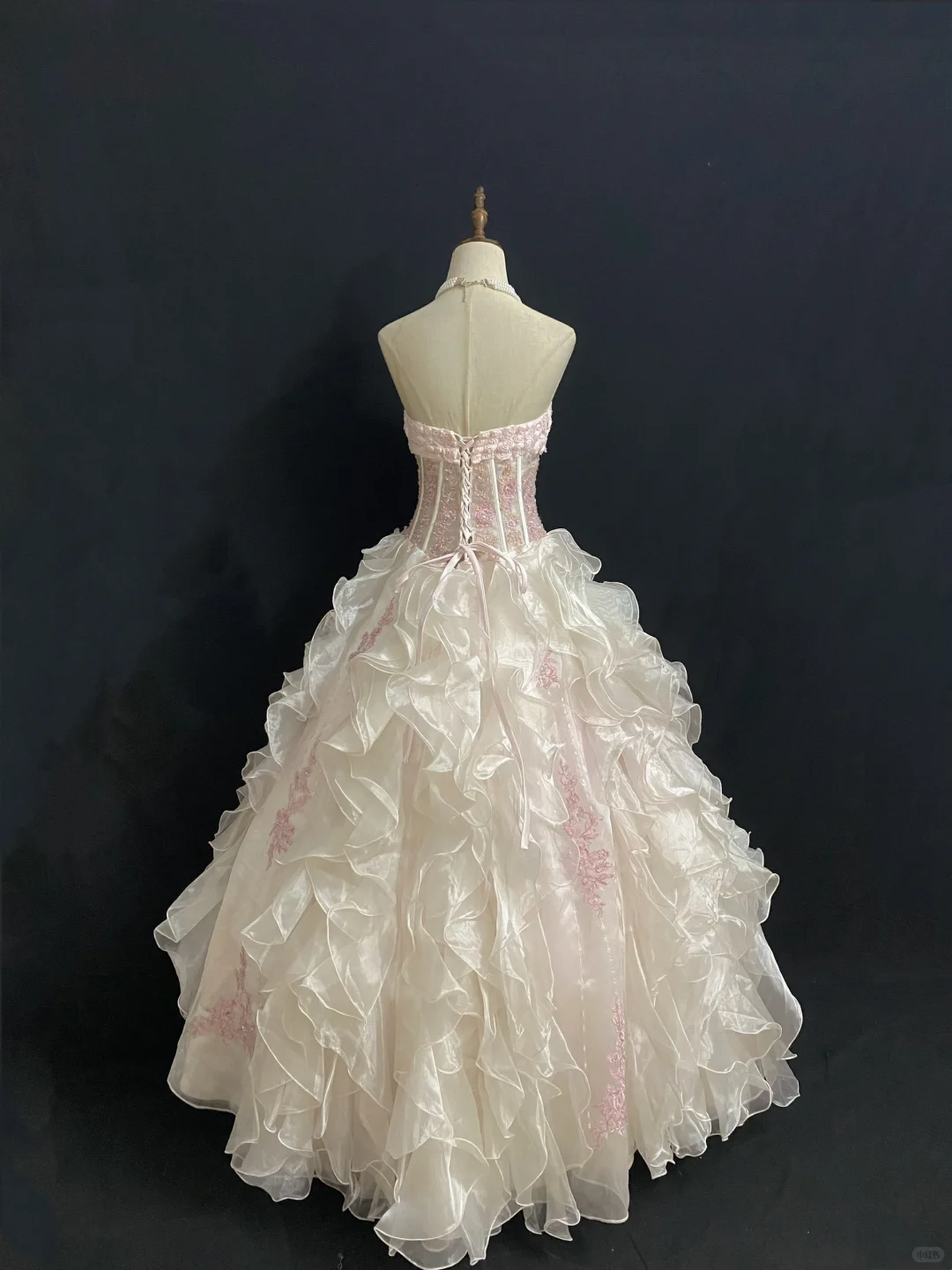 Blush Pink Strapless Romantic Gown, Embroidered Design, Cinched Waist, Vintage Fluffy Tiered Cake Skirt, Wedding Dress & Bridal Gown gh8279