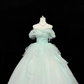 Light Blue Off-the-Shoulder Cinched Waist Voluminous Princess Skirt Long Romantic Dress, Wedding Gown gh7844