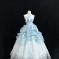 Light Blue Strapless Cinched Waist Voluminous Skirt Romantic Dress, Wedding Gown gh7880