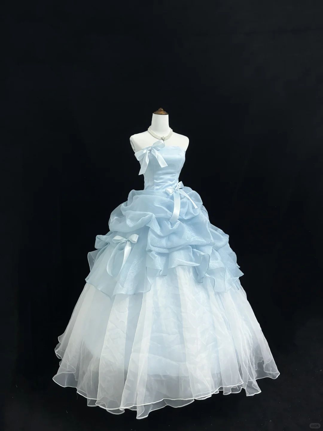 Light Blue Strapless Cinched Waist Voluminous Skirt Romantic Dress, Wedding Gown gh7880