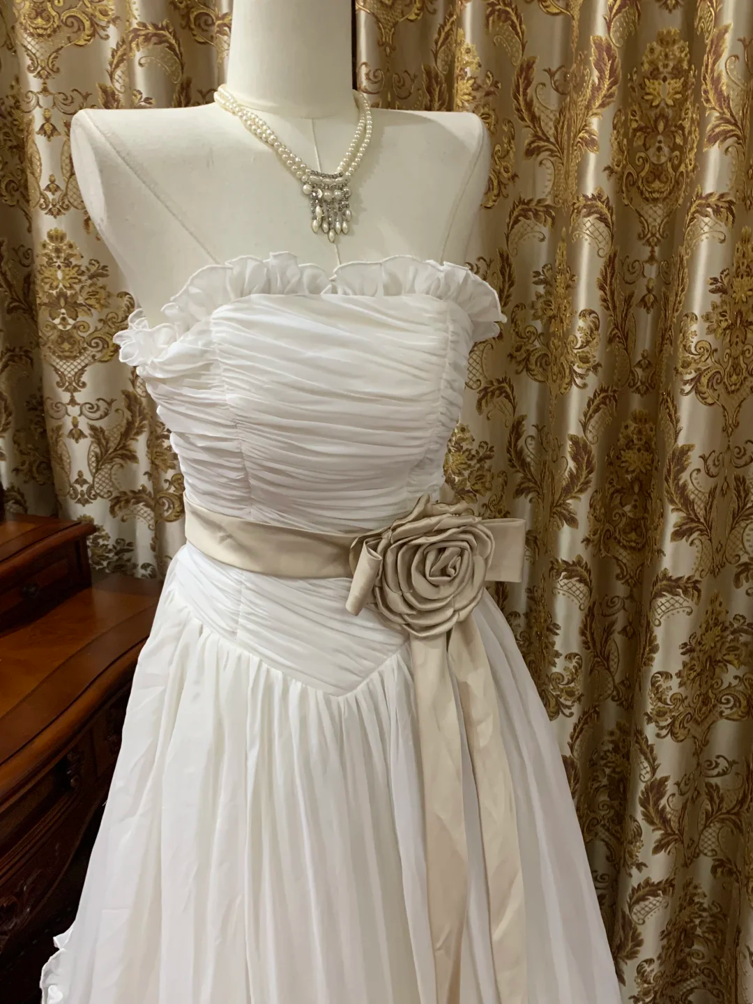 White Strapless Waist-Cinched Elegant Prom Dress, Graduation Prom Gown, Wedding Dress gh7249