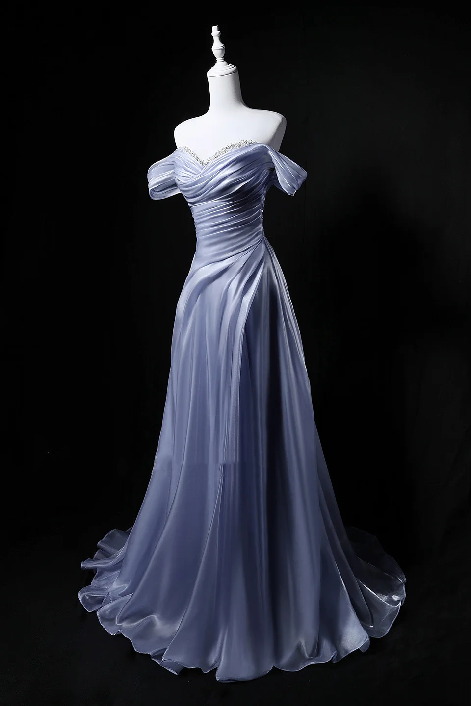 Lavender Purple Off-Shoulder Waist-Cinched Fitted Elegant Long Evening Dress, Fairy Gown, Romantic Gown gh7476