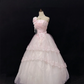 Blush Pink Strapless Romantic Gown With Rhinestones, Cinched Waist, Voluminous Skirt With Lace Trim, Wedding Gown gh8103