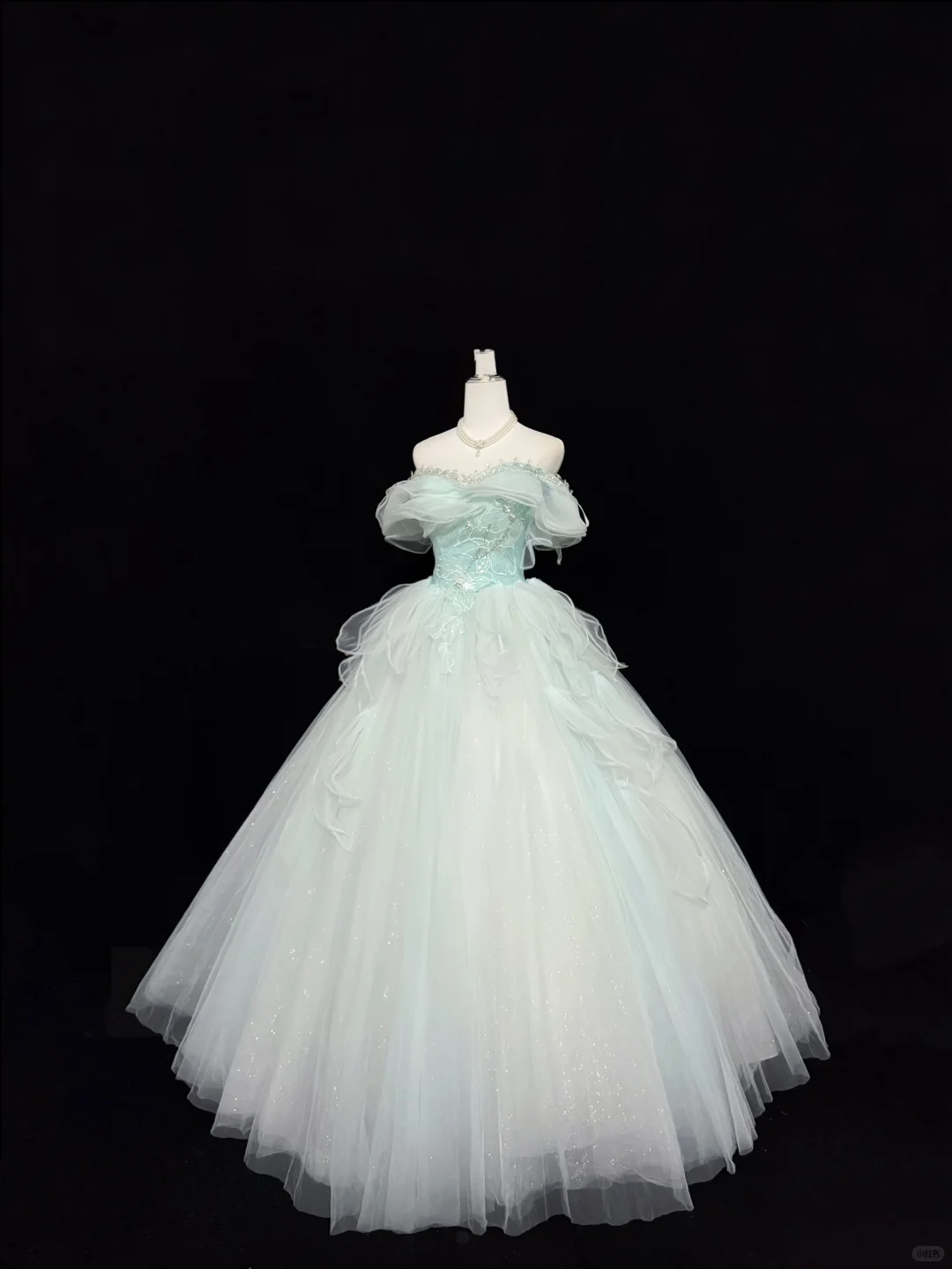 Light Blue Off-the-Shoulder Cinched Waist Voluminous Princess Skirt Long Romantic Dress, Wedding Gown gh7844